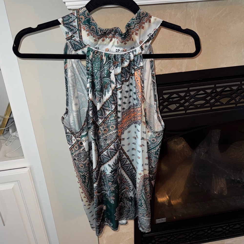 SHEIN Green and White Paisley Tank Top